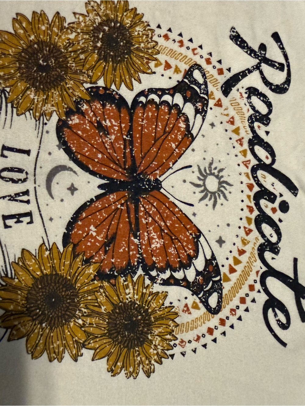 Cream Crop Top with Orange Butterfly & Sunflower Print -